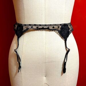 Victoria’s Secret Black Mesh and Polka Dot Garter Belt Sz XS/S